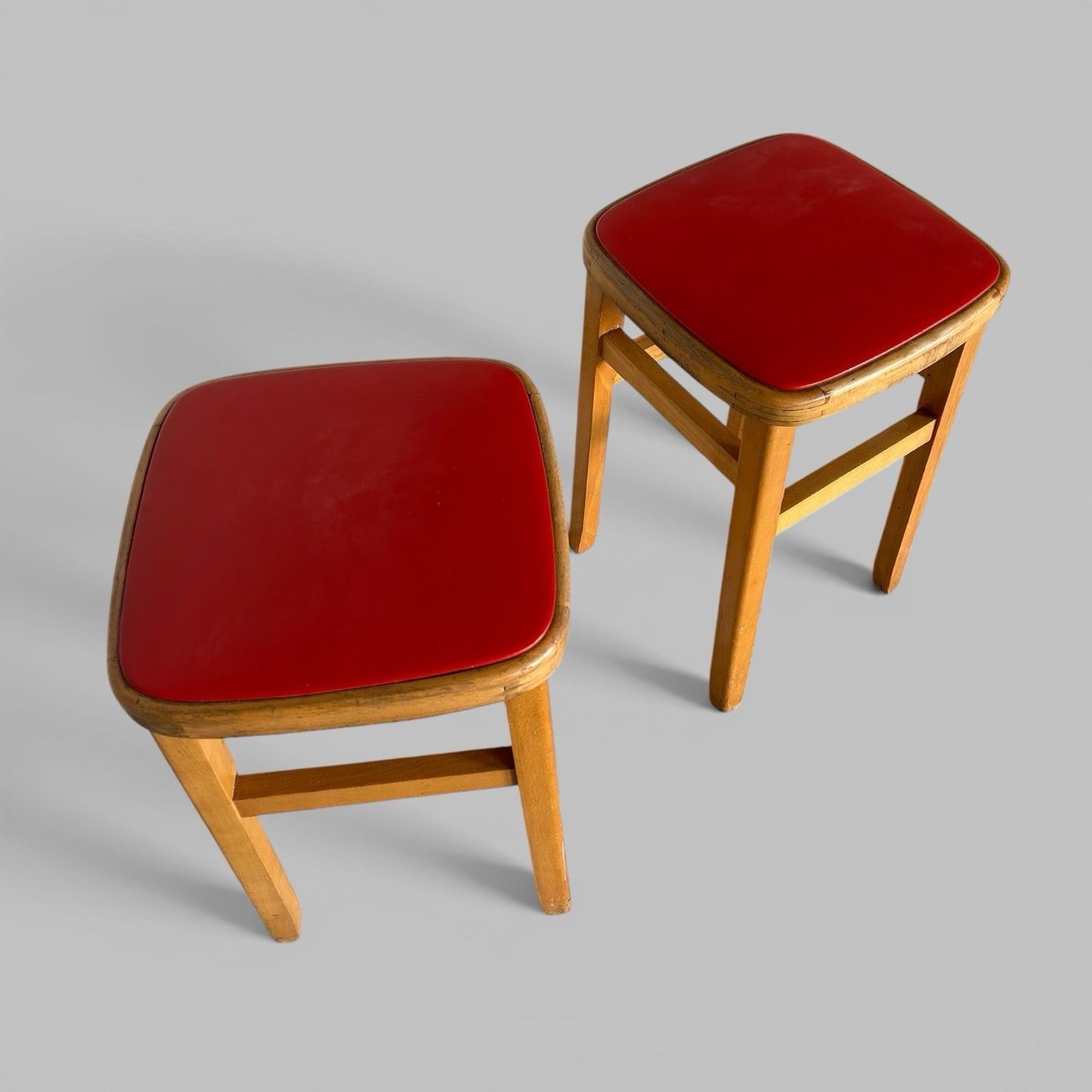 Pair of 1960s Wooden Kitchen Stools – Vintage Utility Seating