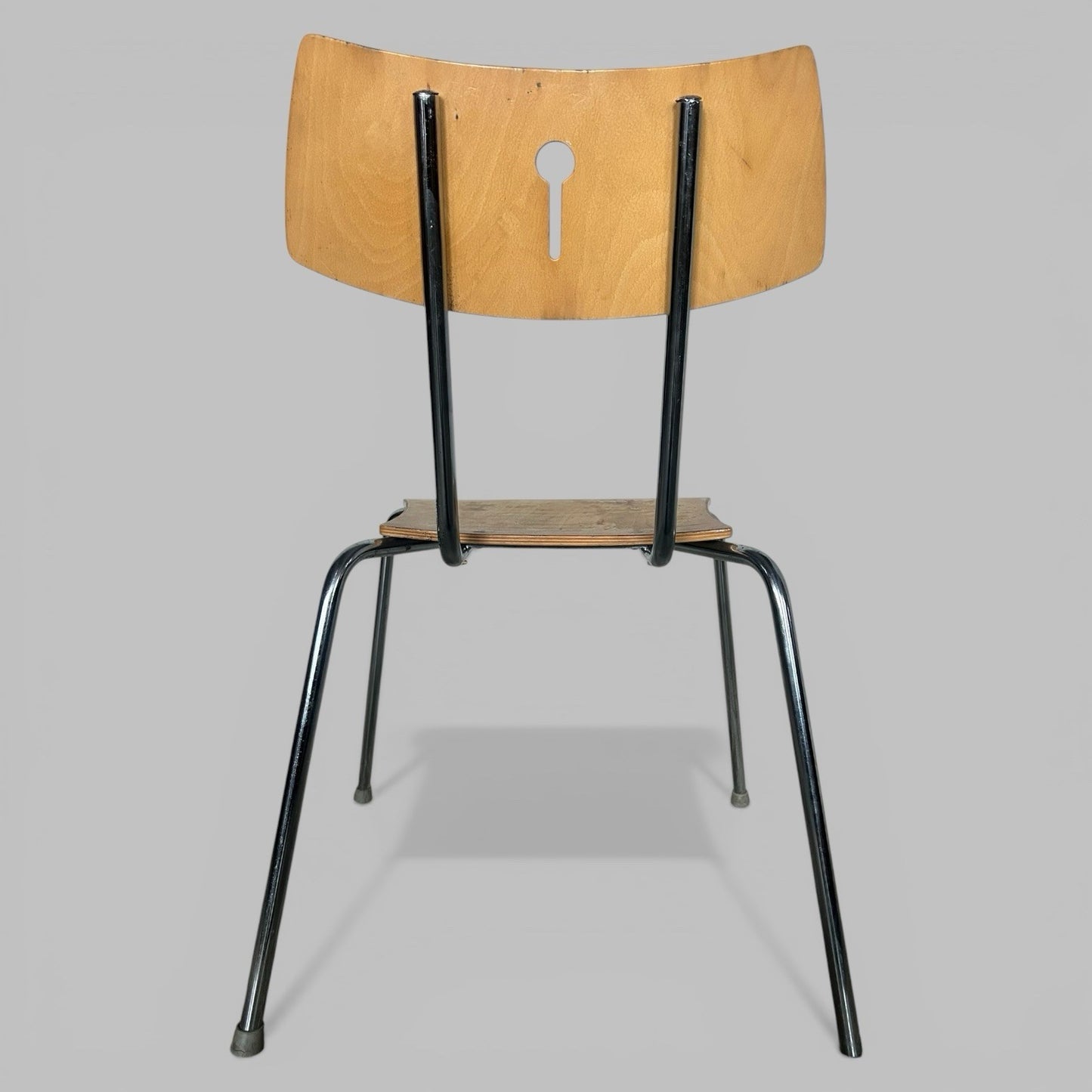 Set of 4 Vintage Stacking Chairs – Bentwood Plywood and Chrome Frames