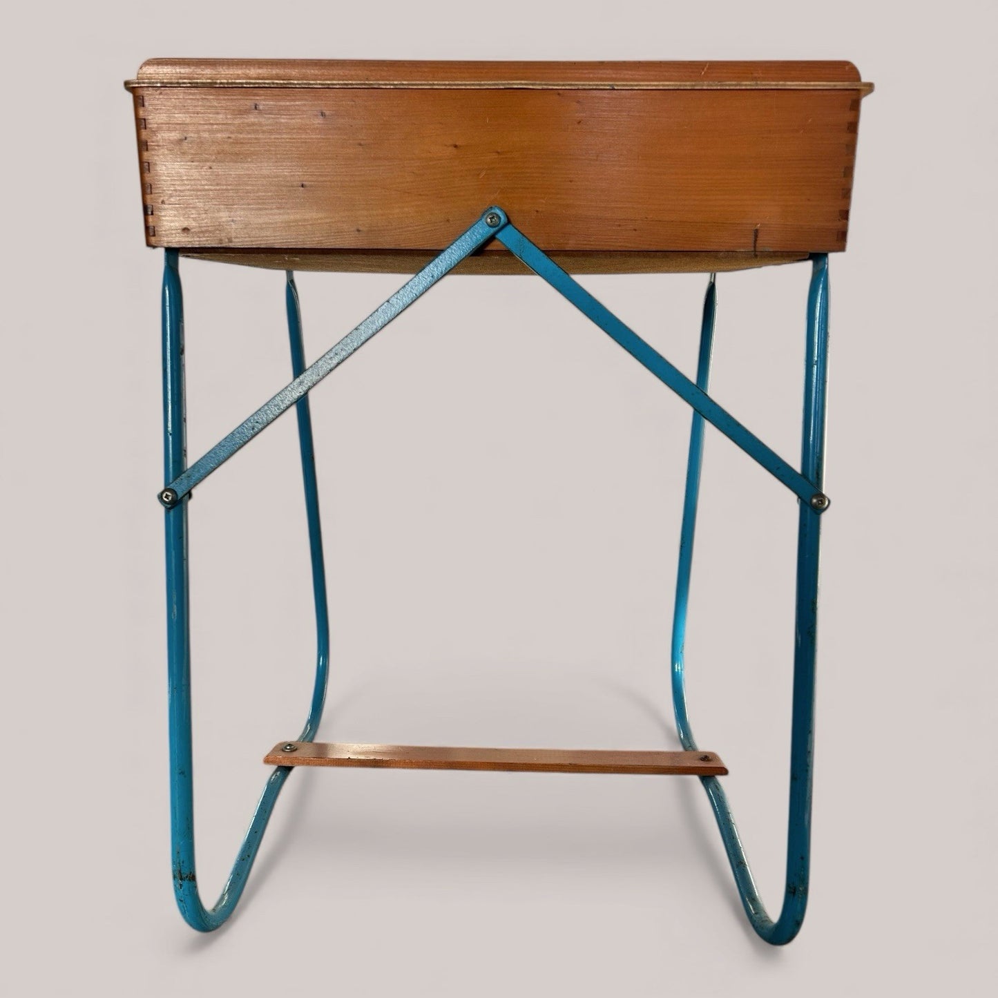 1960s Blue Metal & Pine Children’s School Desk Set