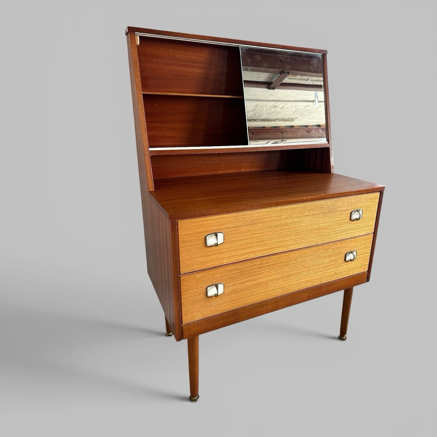 1960s Teak Dressing Table With Mirrored Sliding Doors