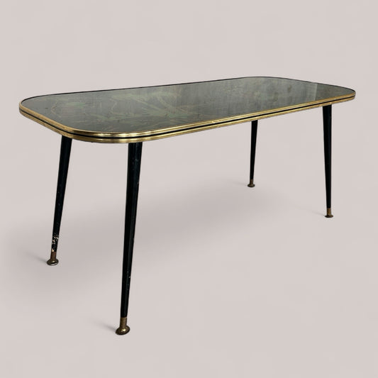 1950s Atomic Formica Coffee Table – Pirate Map Print & Brass Trim