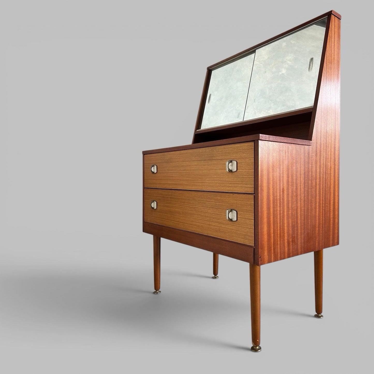 1960s Teak Dressing Table With Mirrored Sliding Doors