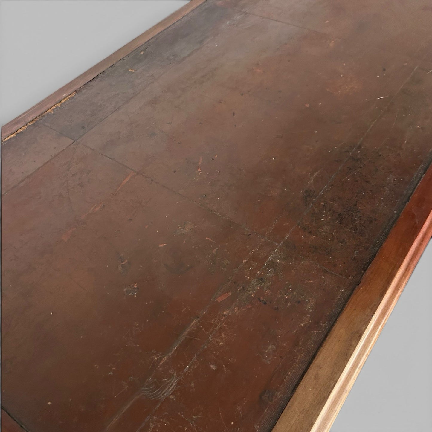 Large Solid Teak Pedestal Desk with Leather Top