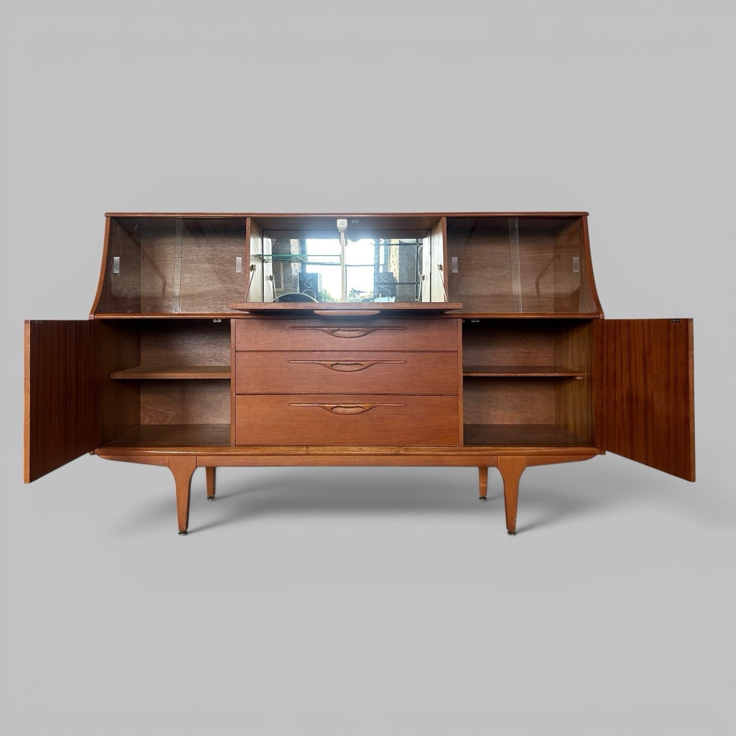 Mid Century Teak Highboard – Display & Cocktail Cabinet