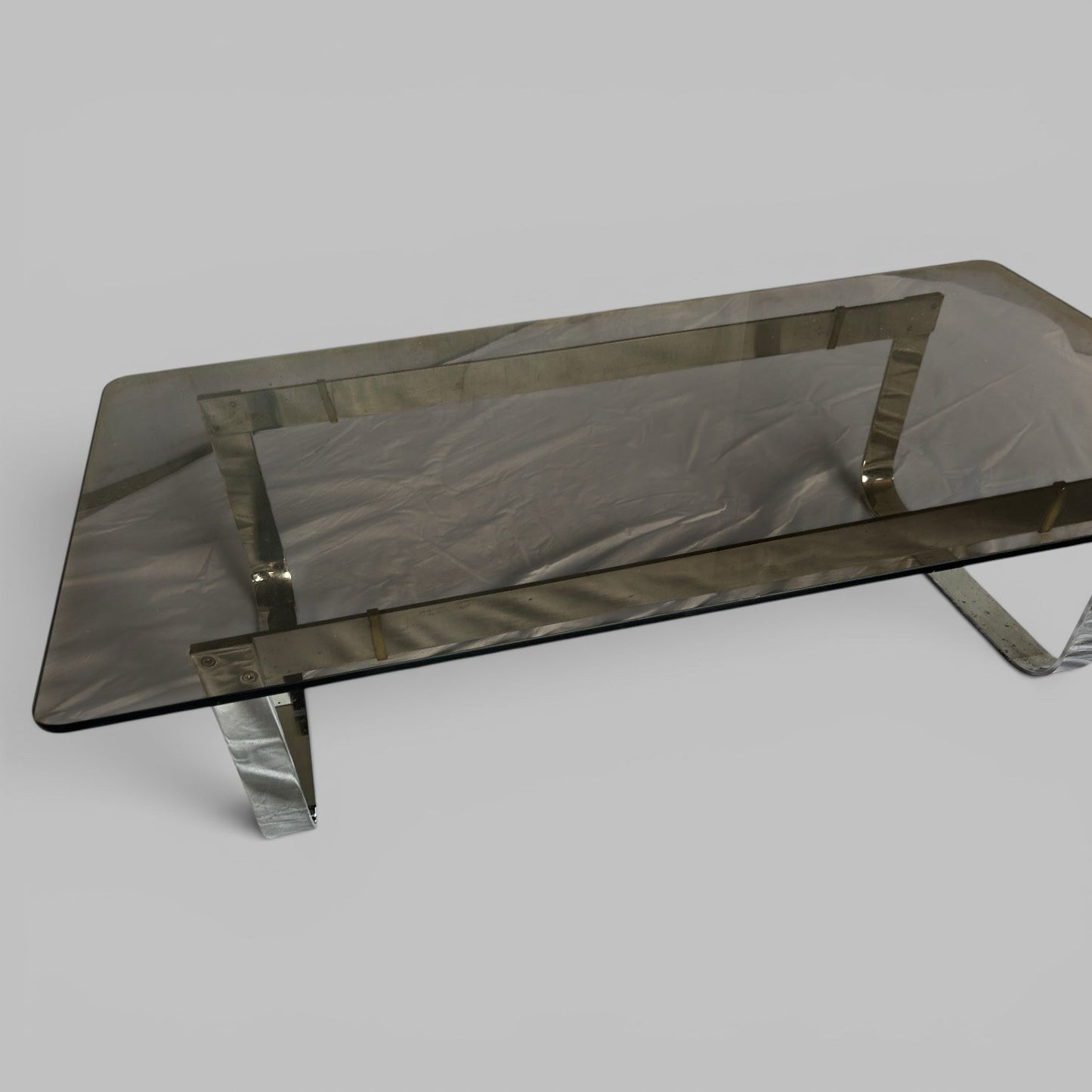 1970s Coffee Table – Smoked Glass and Chrome Frame
