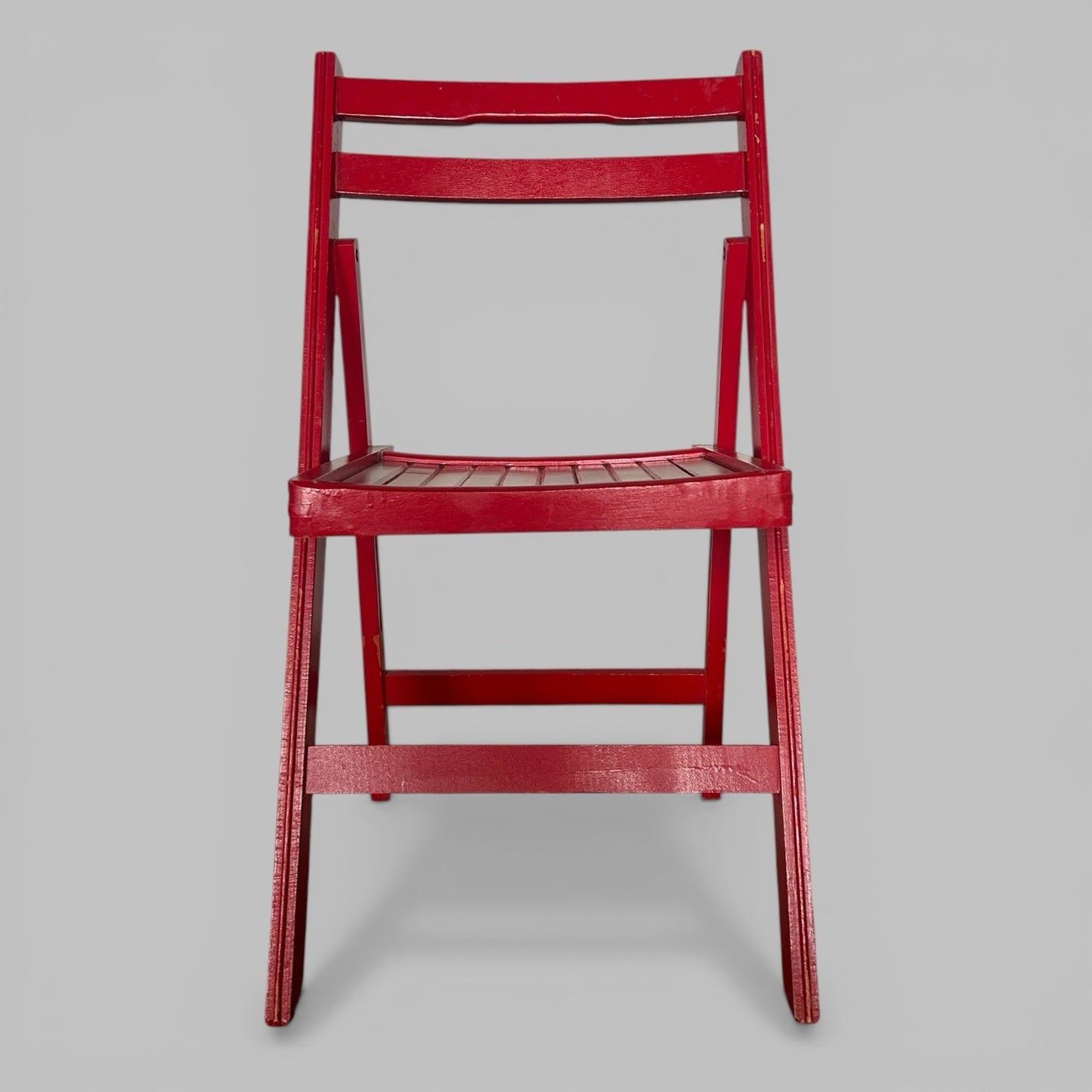 Red Folding Chair – Wooden Slatted Seat Compact Occasional Chair