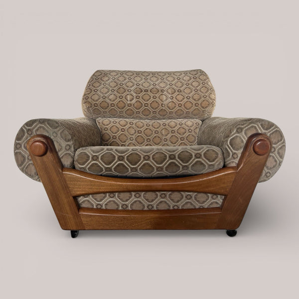 Mid-century teak armchair with velour upholstery | on castors