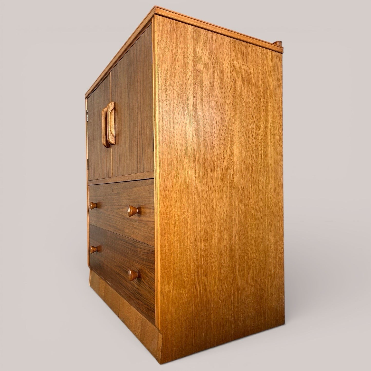 Golden Key walnut storage cabinet, mid-century