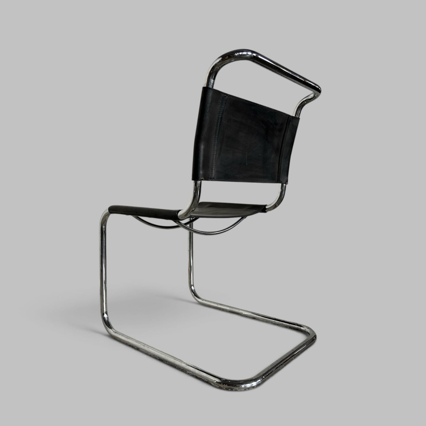 Pair of Italian Black Leather & Chrome Cantilever Chairs
