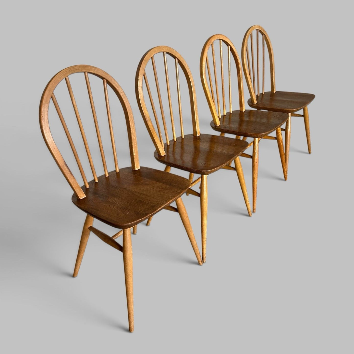 Vintage Blonde Ercol Windsor Elm & Beech Dining Chairs – Set of Four