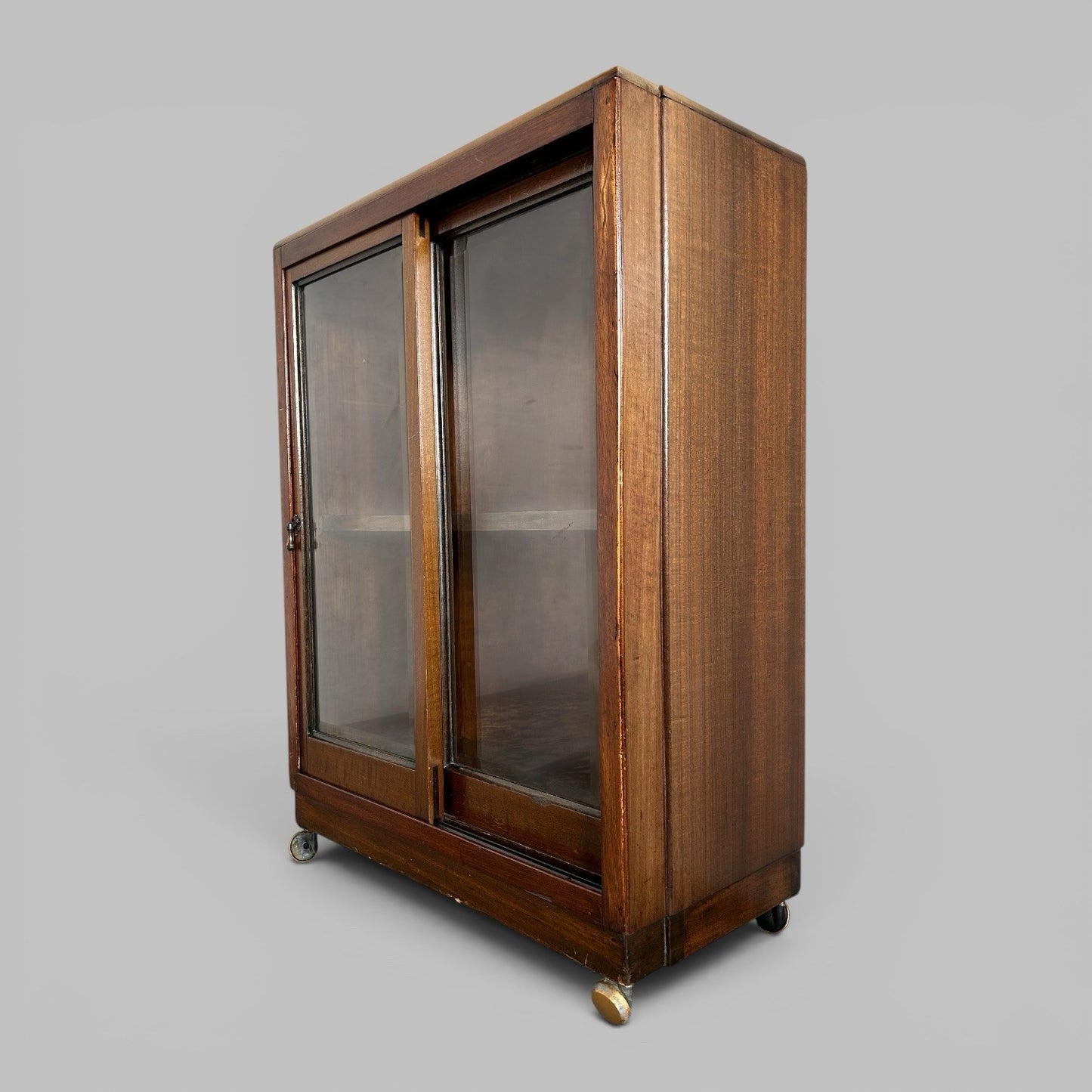 1930s Glazed Display Cabinet Oak Shop Display Case With Sliding Doors