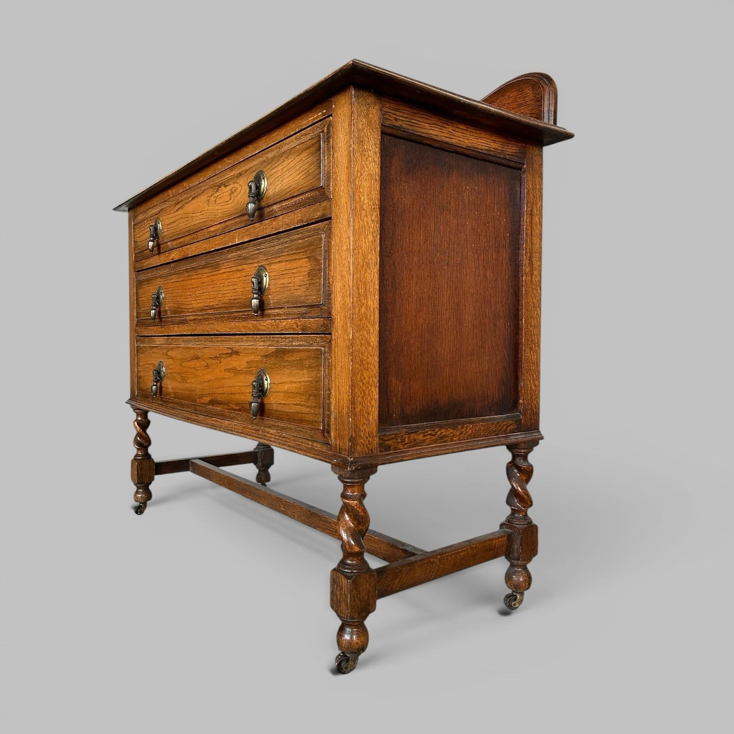 Ed wardian Oak Three Drawer Chest on Barley Twist Legs