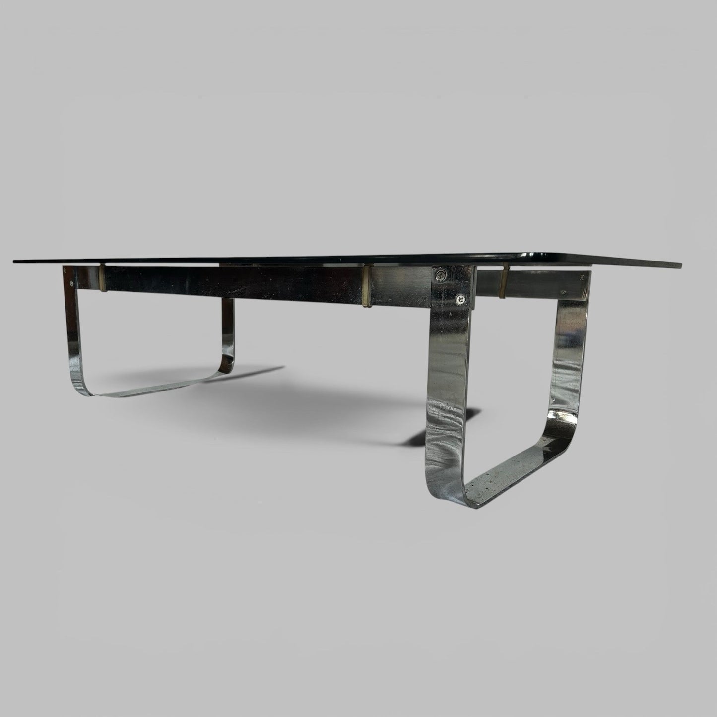 1970s Coffee Table – Smoked Glass and Chrome Frame