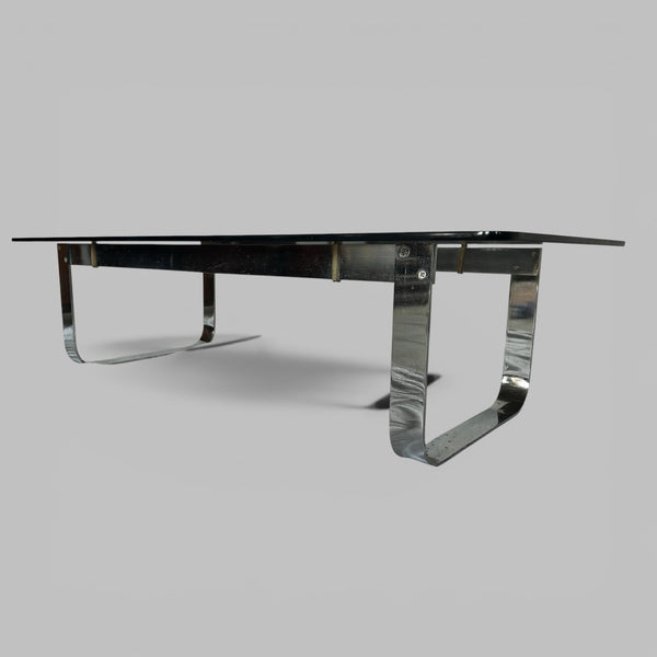 1970s Coffee Table – Smoked Glass and Chrome Frame