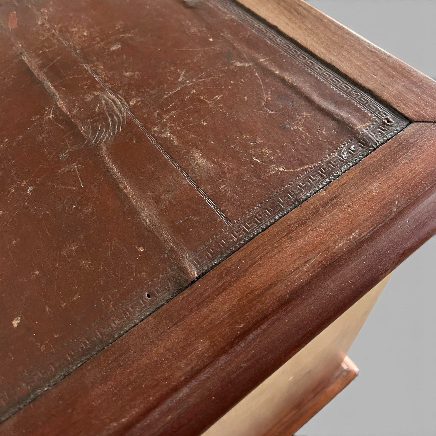 Large Solid Teak Pedestal Desk with Leather Top