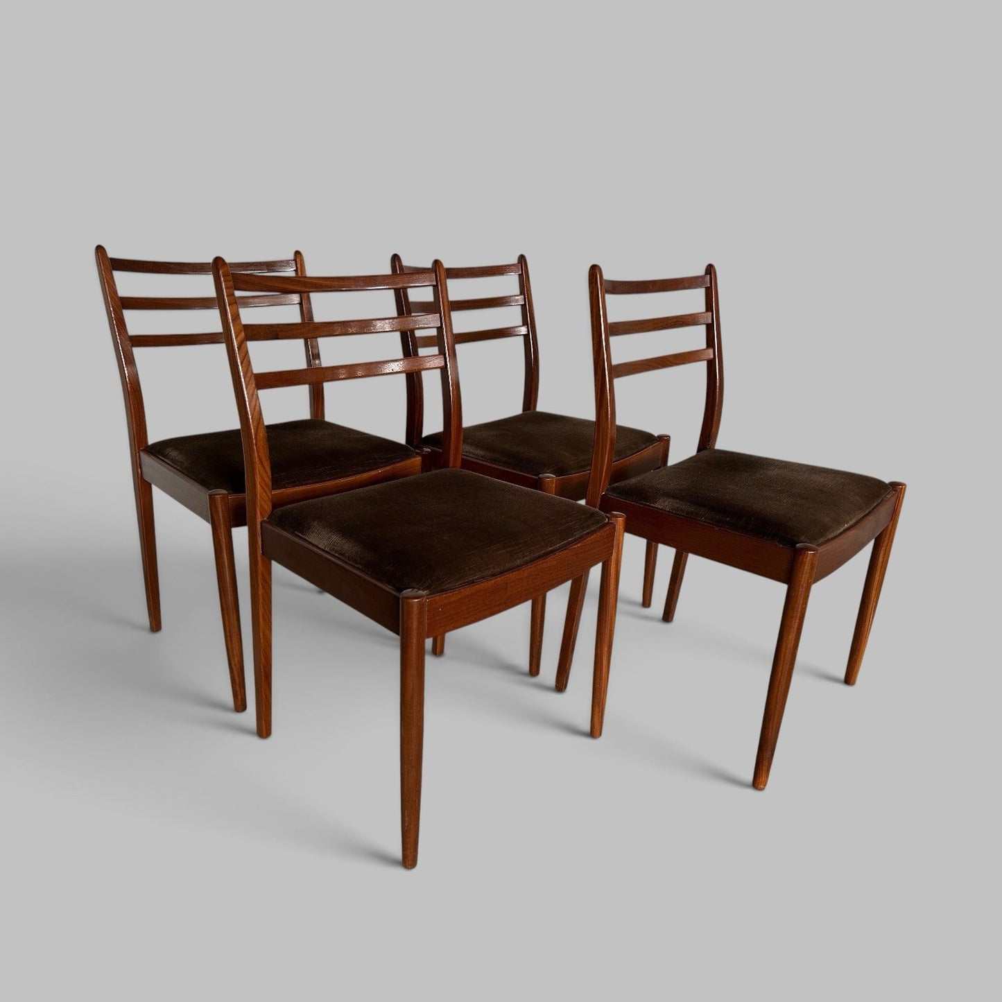 Vintage G Plan Teak Dining Chairs – Original Brown Velour Seats