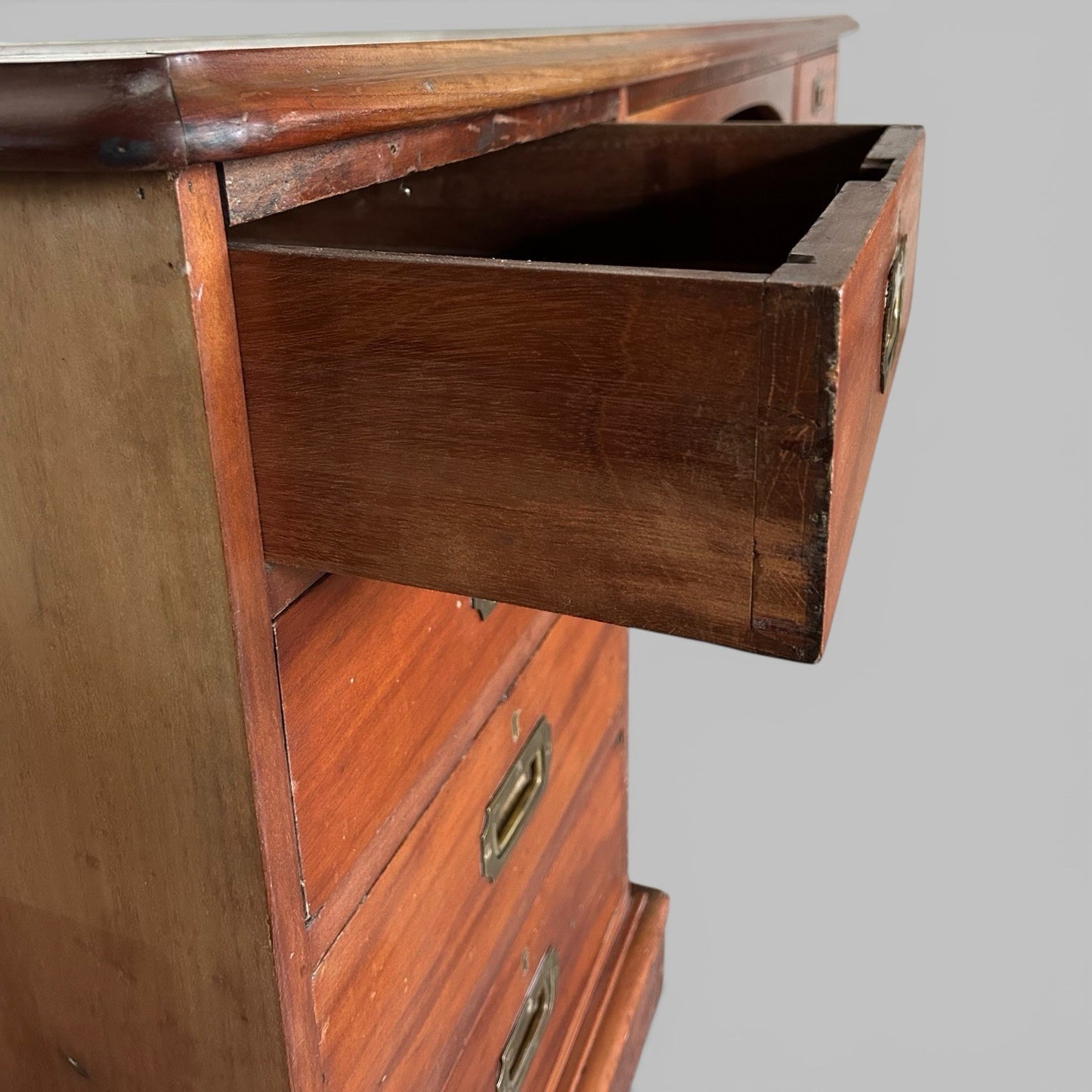 Large Solid Teak Pedestal Desk with Leather Top