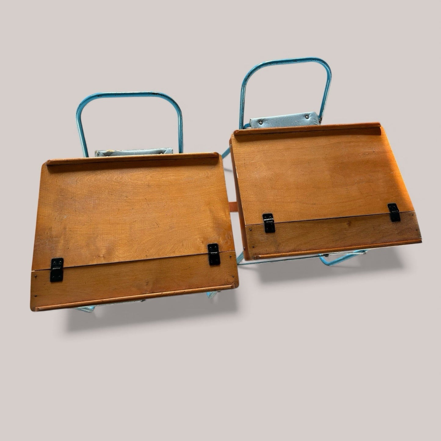 1960s Blue Metal & Pine Children’s School Desk Set