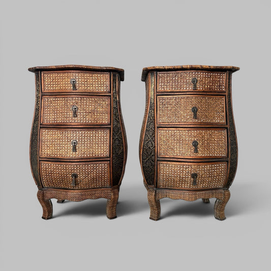 Pair of Boho Rattan Bedside Cabinets – Anglo Indian Style