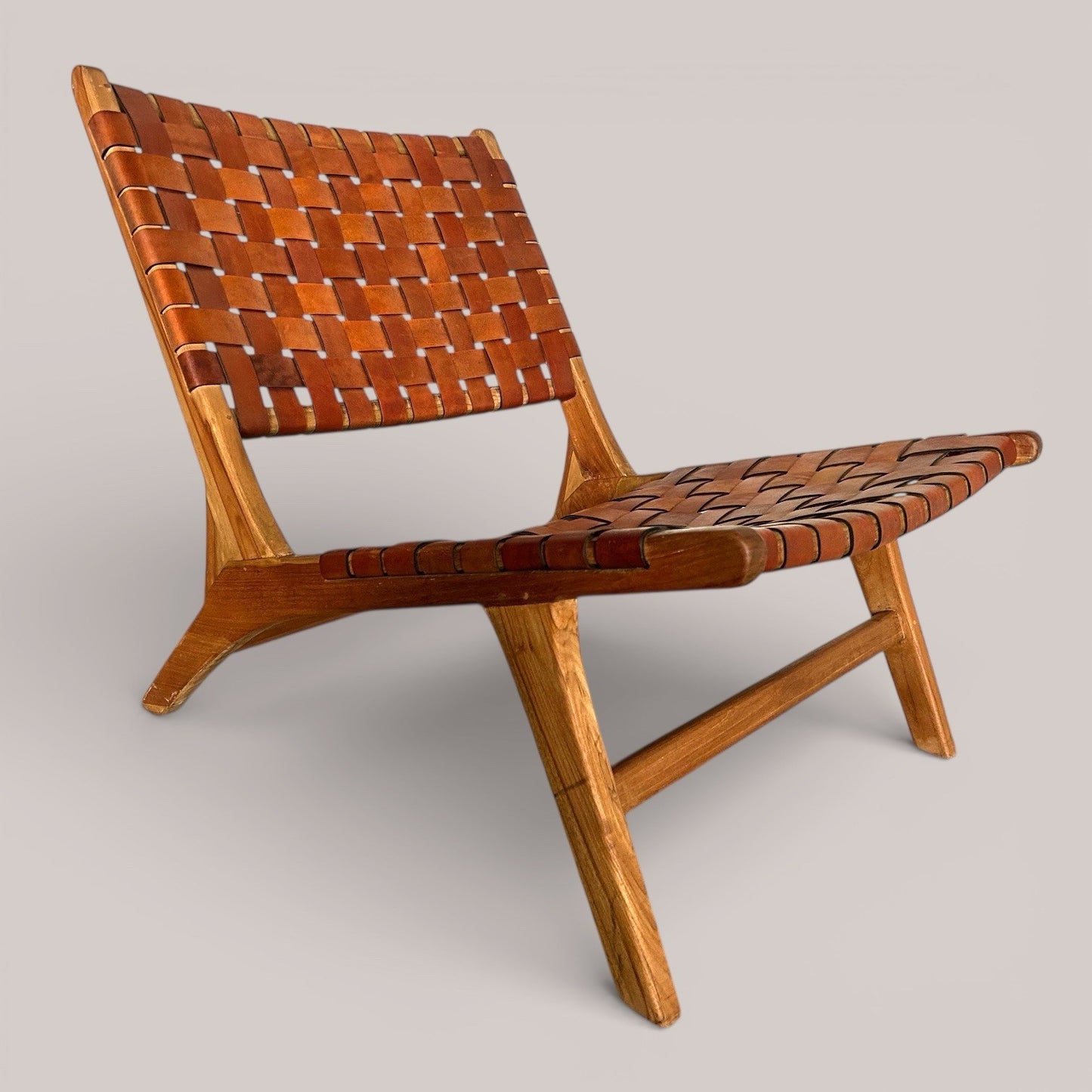 Scandinavian Style Woven Leather Lounge Chair