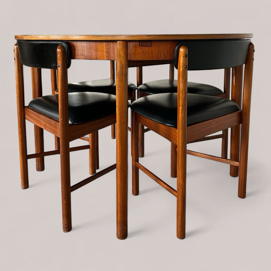 Macintosh Mid Century Dining Set – Round Teak Table & 4 Chairs