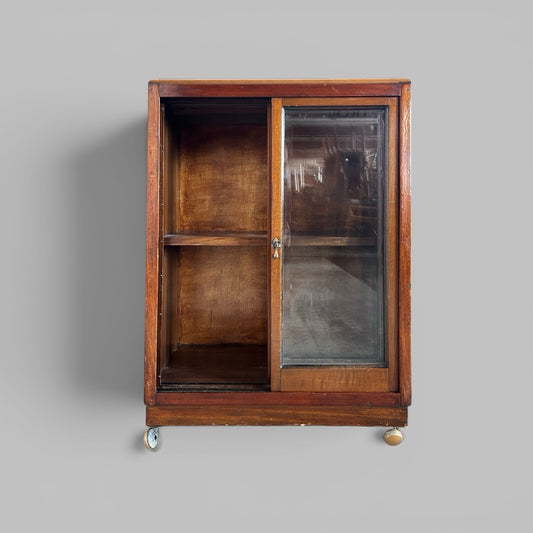 1930s Glazed Display Cabinet Oak Shop Display Case With Sliding Doors