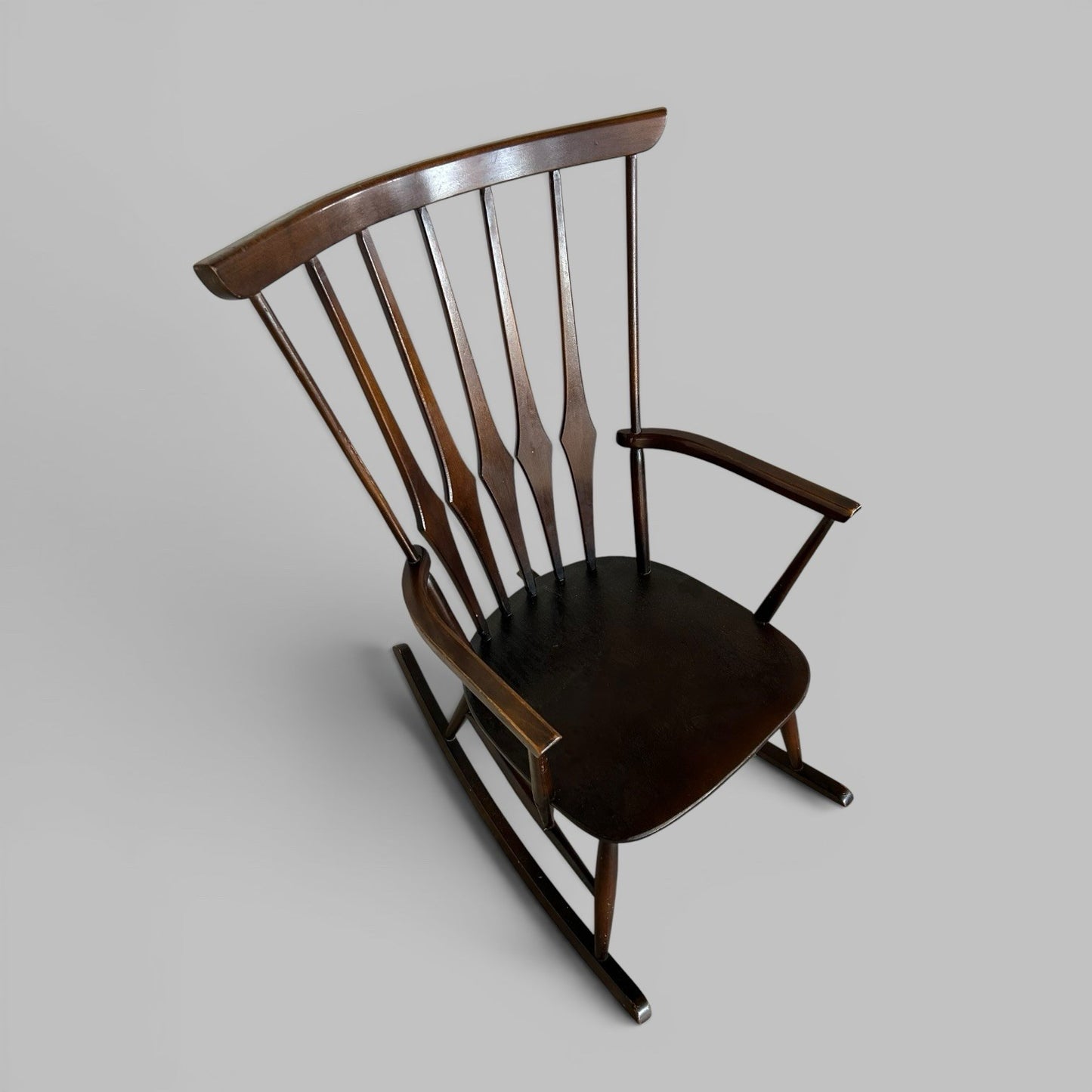 Mid Century Wooden Rocking Chair with Spindle Back