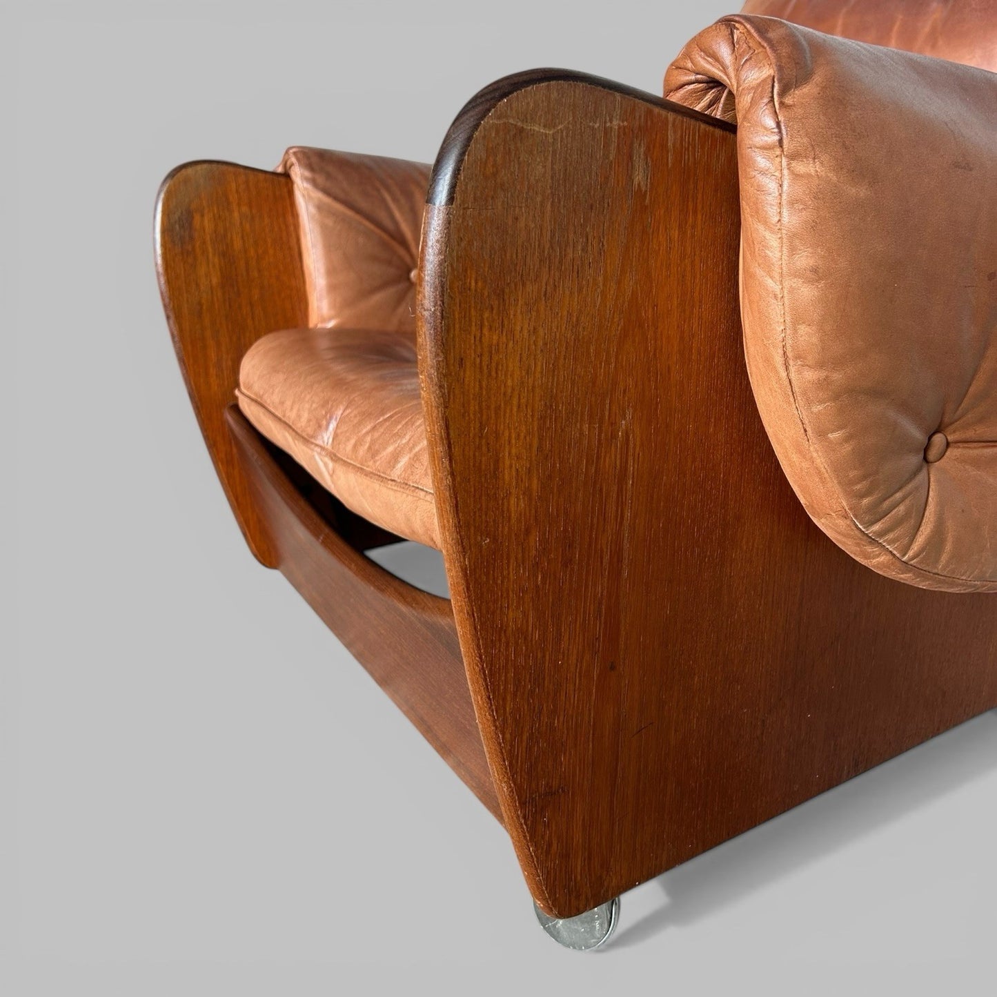 G Plan Saddleback Leather Armchair Teak Frame Mid Century