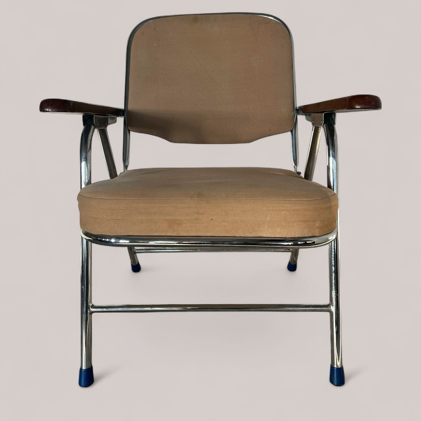 1970s Folding Chrome & Wood Armchair