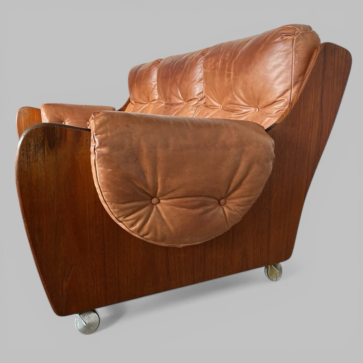 G Plan Saddleback Leather Three Seat Sofa Teak Frame Mid Century