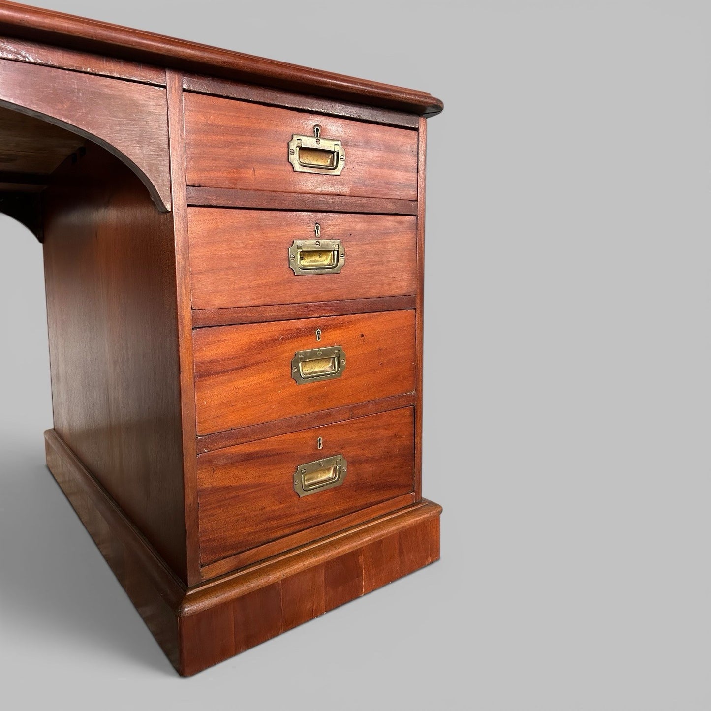Large Solid Teak Pedestal Desk with Leather Top