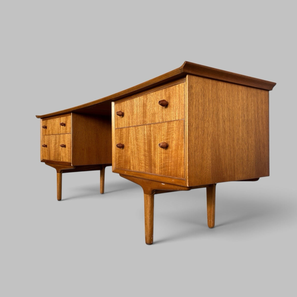 1960s Vesper Bow Front Dressing Table with Sculpted Teak Mirror