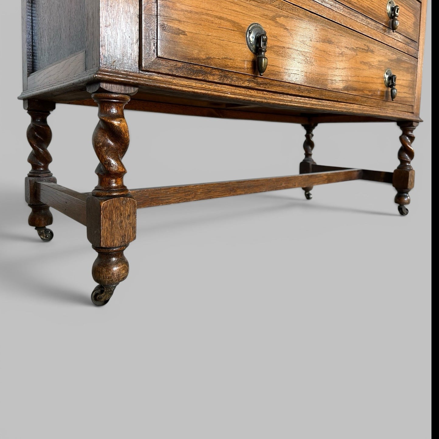 Ed wardian Oak Three Drawer Chest on Barley Twist Legs
