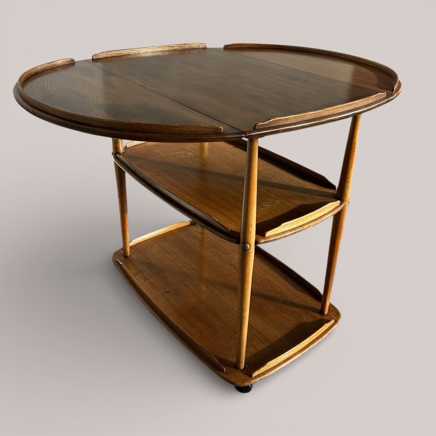 Mid-century Ercol metamorphic hostess trolley with drop-leaf top