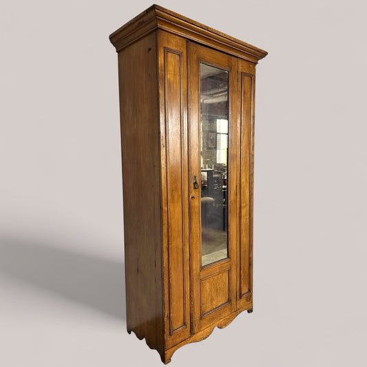 Victorian Pine Mirrored Hall Cupboard / Coat Armoire