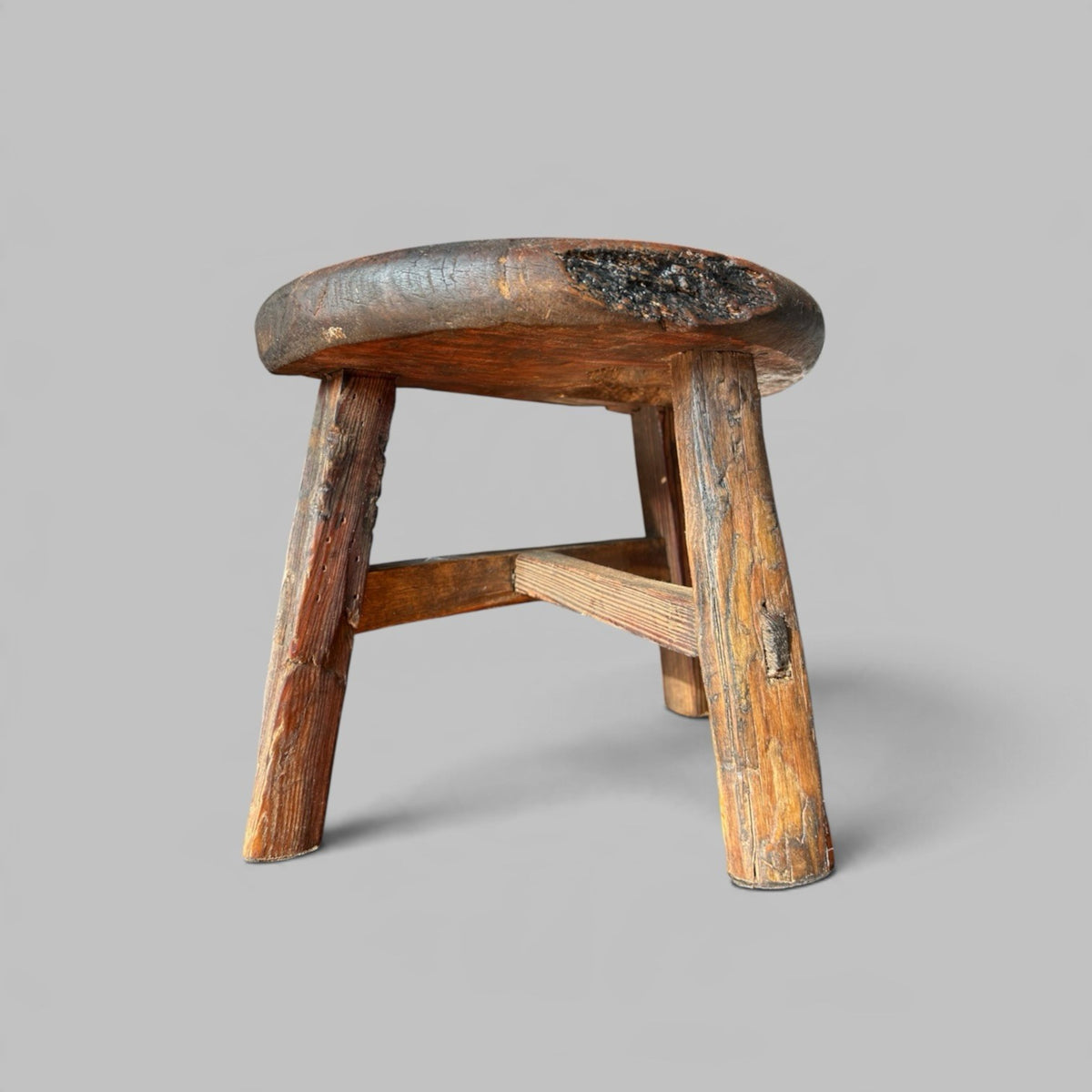 Rustic Elm Half Moon Stool