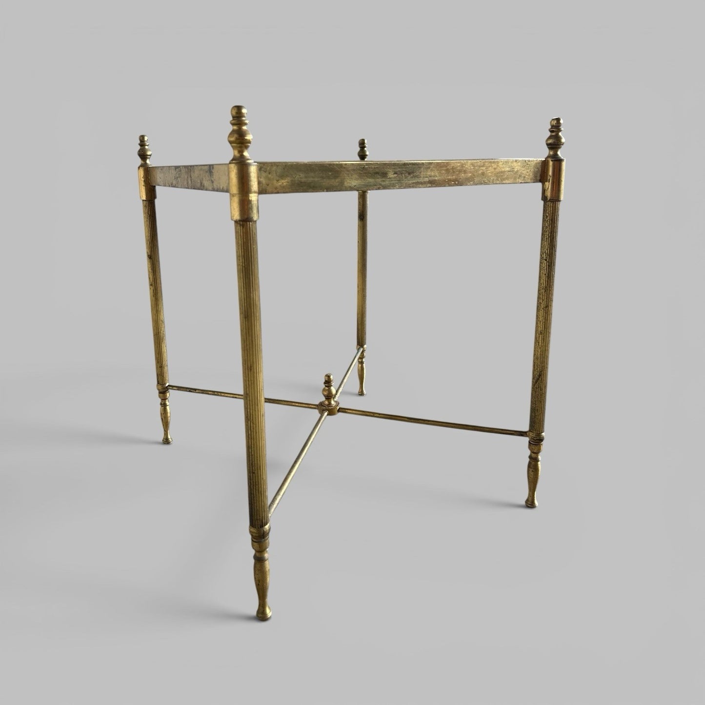 Vintage Solid Brass & Onyx Side Table - Hollywood Regency