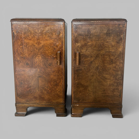 Pair of 1930s Burr Walnut Bedside Cabinets