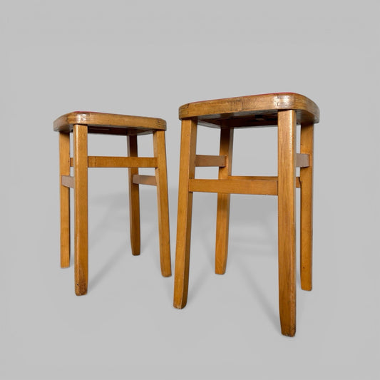 Pair of 1960s Wooden Kitchen Stools – Vintage Utility Seating