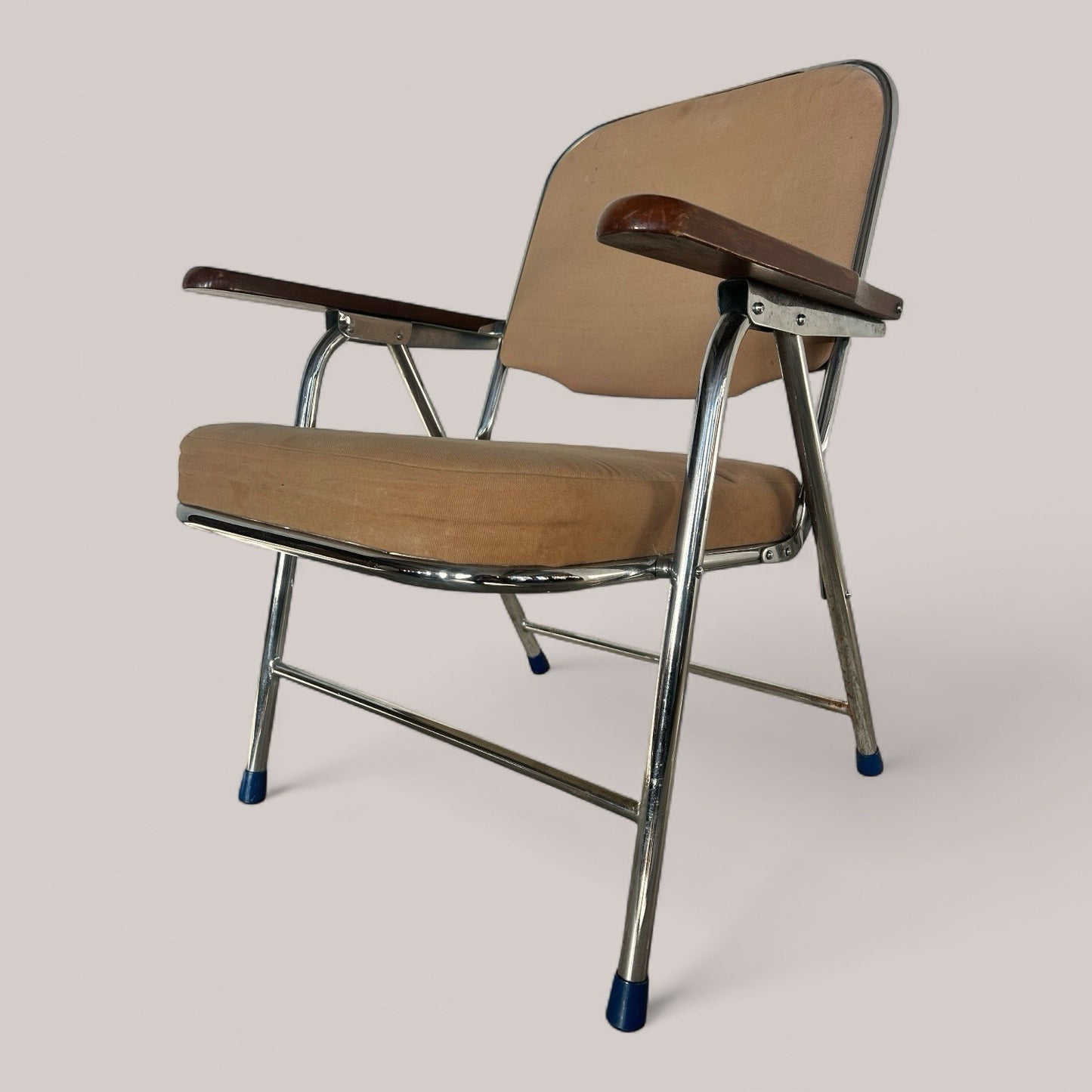 1970s Folding Chrome & Wood Armchair