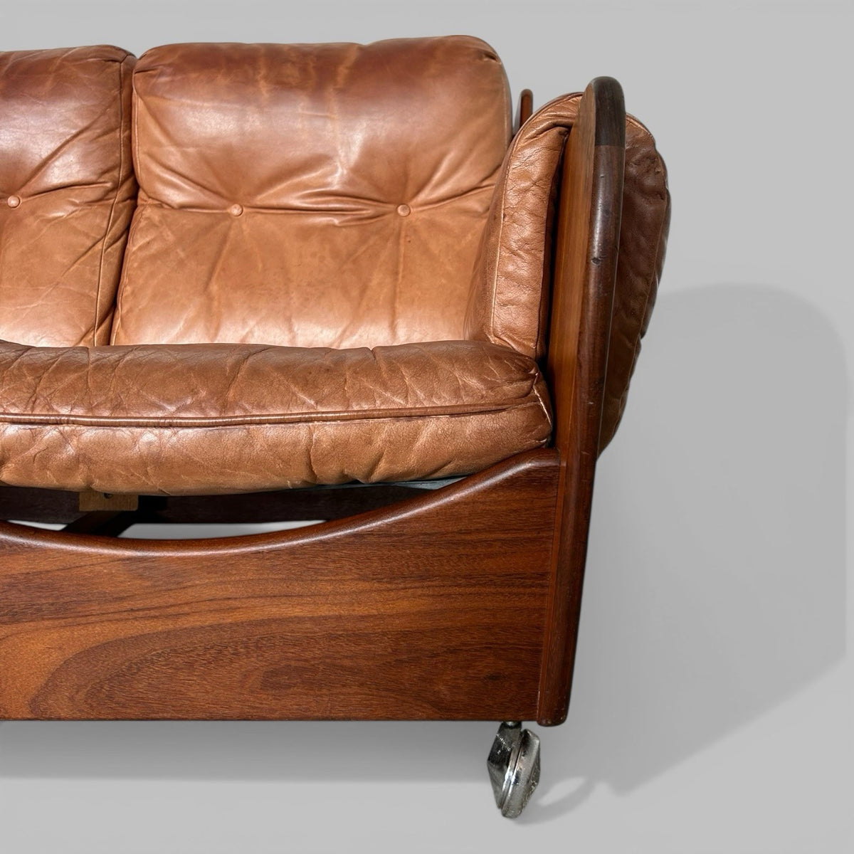 G Plan Saddleback Leather Three Seat Sofa Teak Frame Mid Century