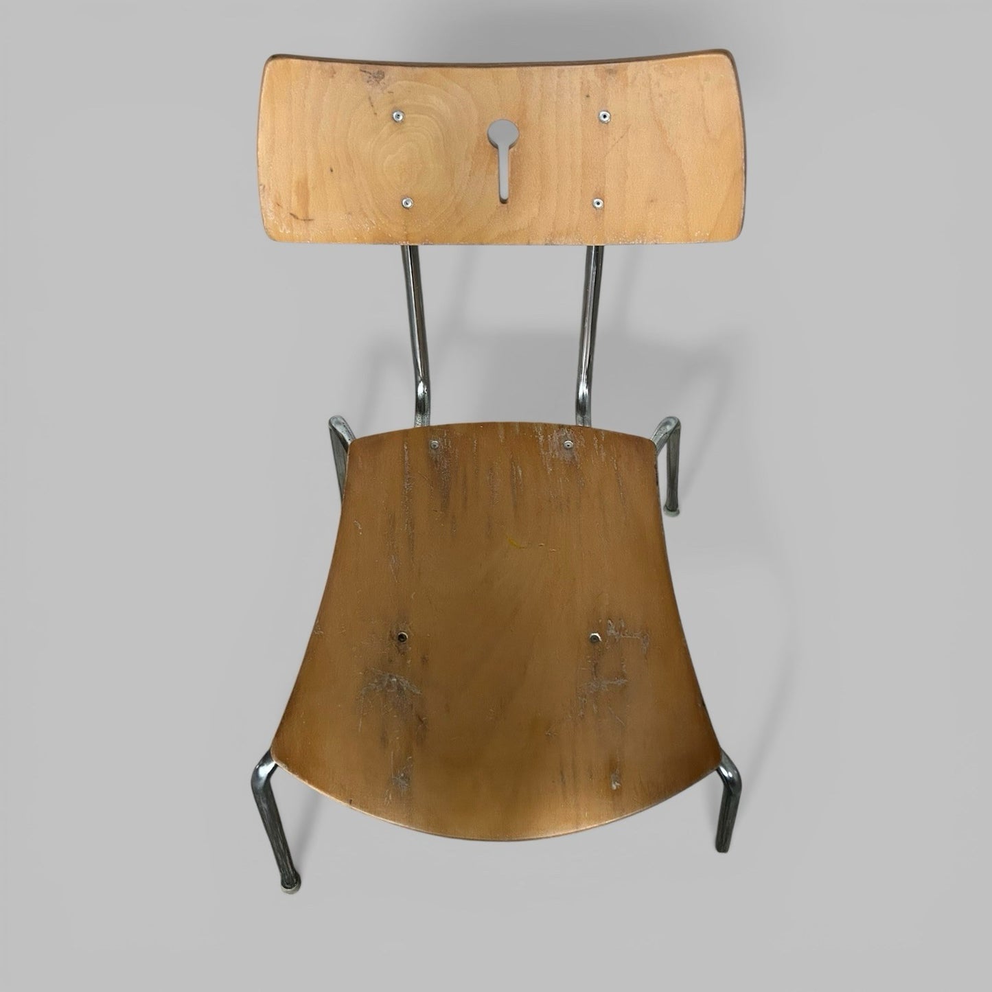 Set of 4 Vintage Stacking Chairs – Bentwood Plywood and Chrome Frames