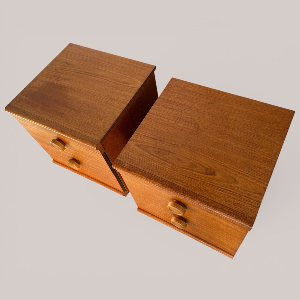 Pair of 1960s Consort Teak Bedside Tables – Mid Century Two Drawer Cabinets