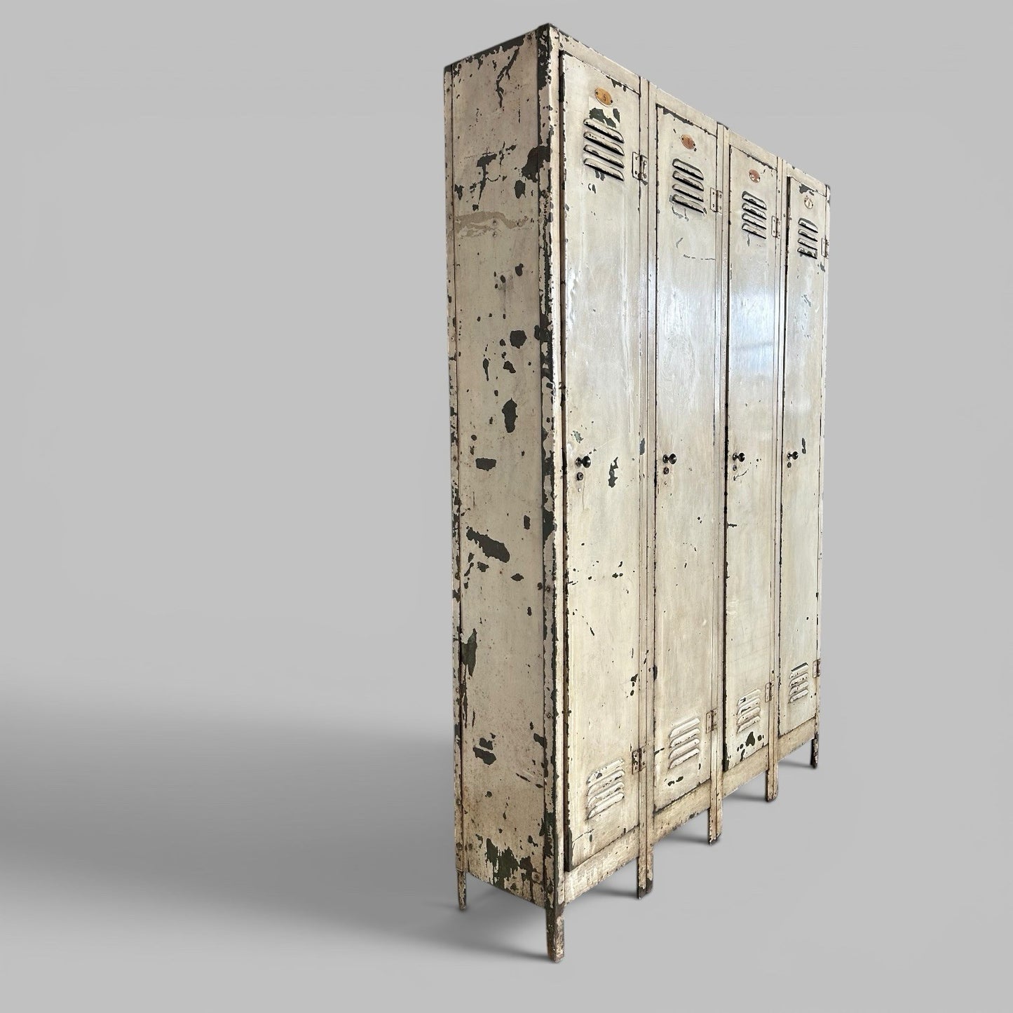 Vintage Industrial Metal Lockers – Bank of 4 – Original Paint