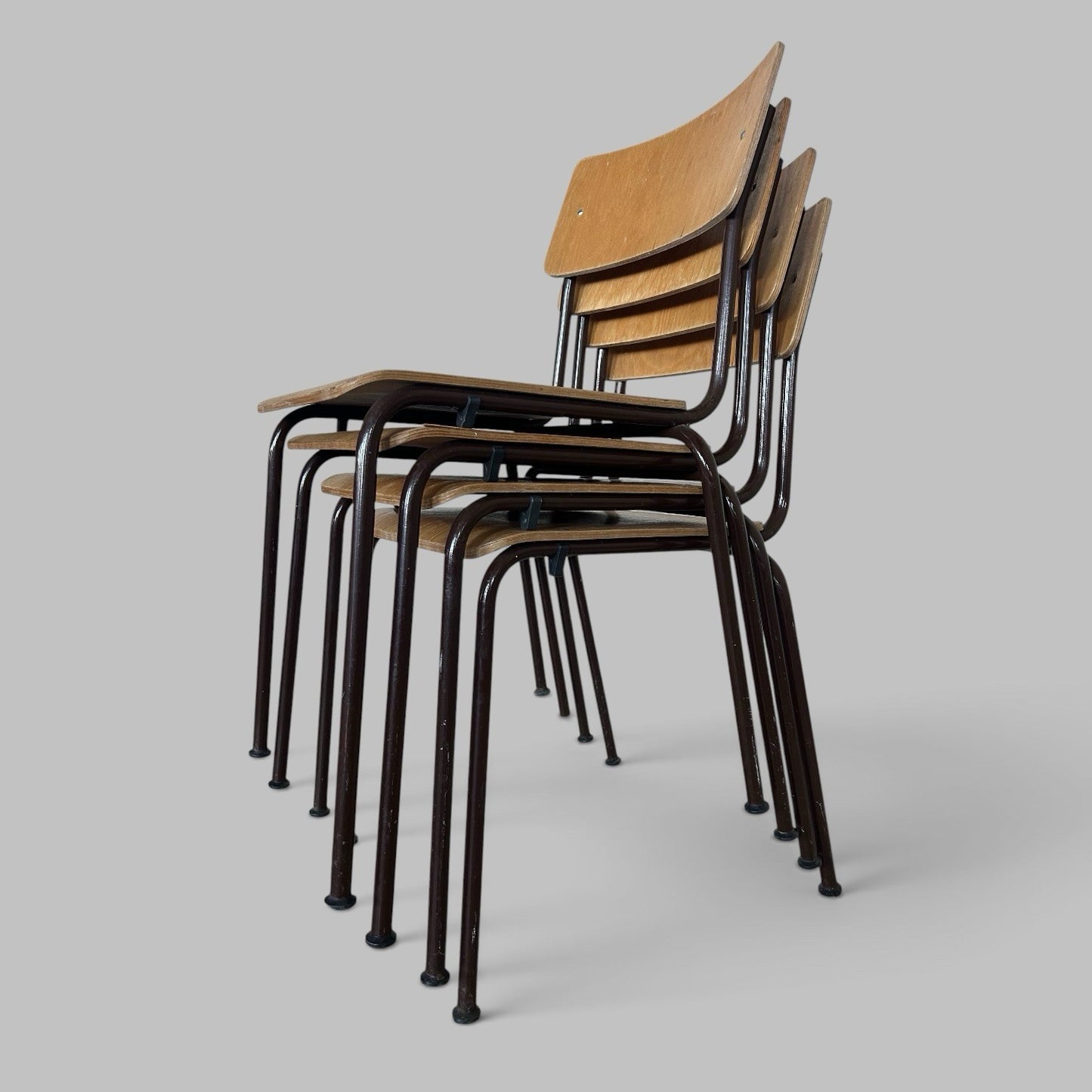 Vintage Plywood Stacking Chairs – Set of Four