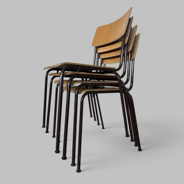 Vintage Plywood Stacking Chairs – Set of Four