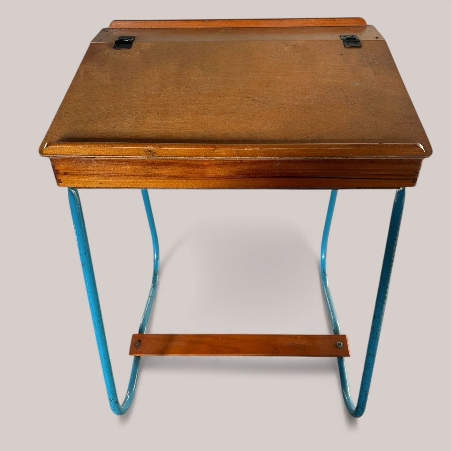 1960s Blue Metal & Pine Children’s School Desk Set