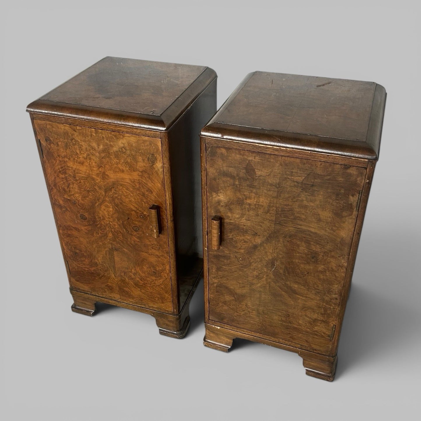 Pair of 1930s Burr Walnut Bedside Cabinets