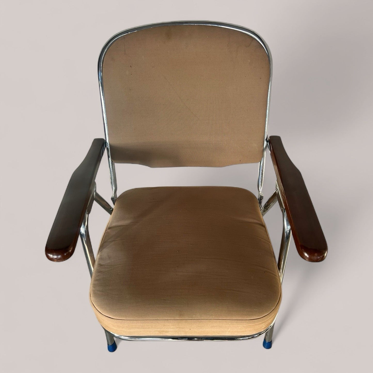 1970s Folding Chrome & Wood Armchair