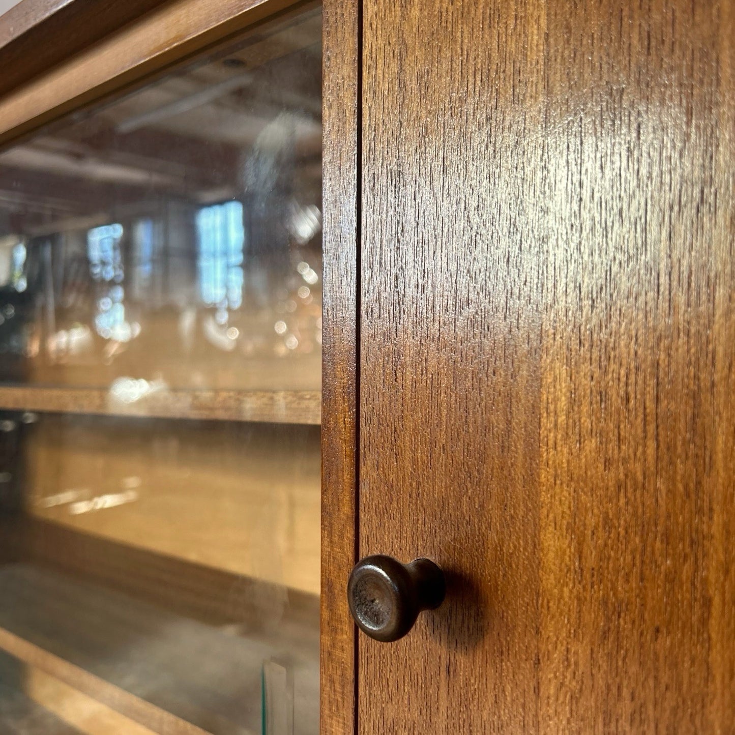 Mid Century Teak Sideboard with Sliding Glass Doors – Display Cabinet
